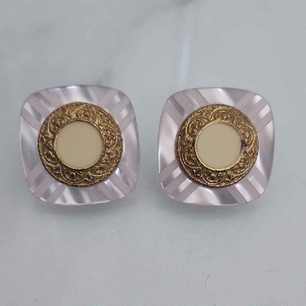 Vintage Pink and Gold Art Deco Earrings